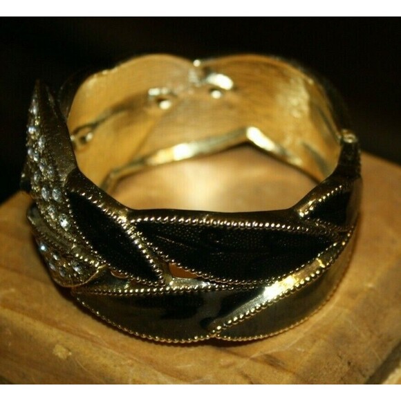 WOMEN'S BANGLE FASHION BRACELET RHINESTONES GOLD TONE NEW BEAUTIFUL LADIES - Picture 3 of 6